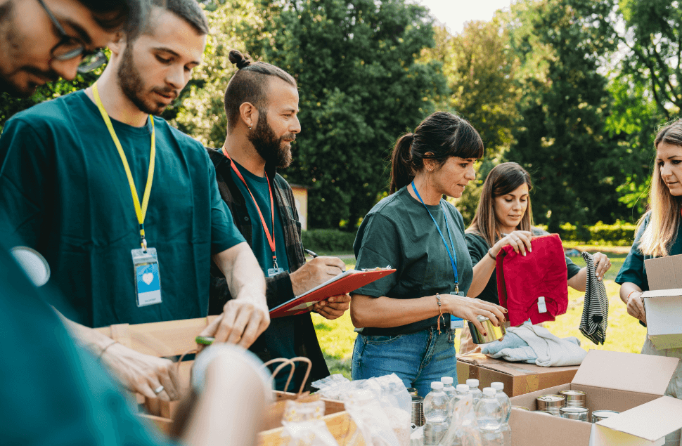 volunteer's packing boxes and for donations